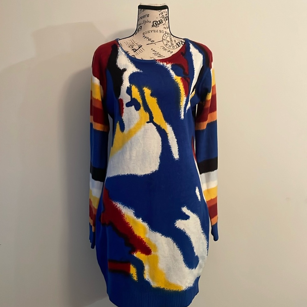 Unbranded Abstract Design Silk Blend Sweater Dress - size M fit to XL